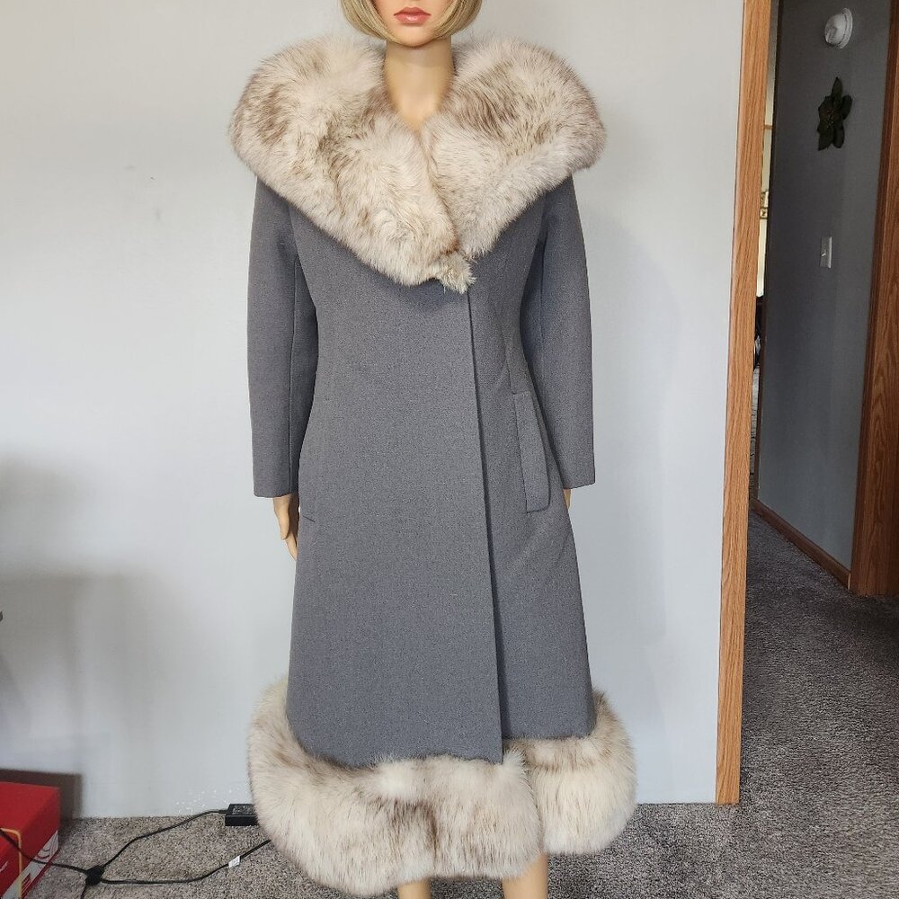 #737 XS vintage wool blend/fox fur coat